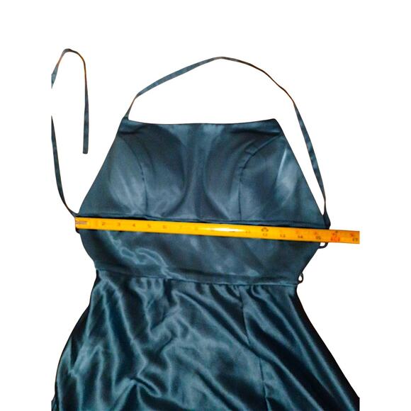 Cicinia Satin Formal Maxi Dress Prom XS Teal Elegant Spaghetti Strap NEED REPAIR - Picture 11 of 16